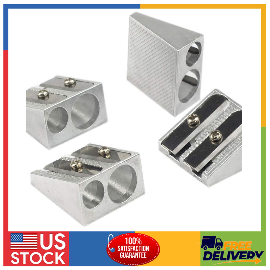 Silver Dual Blade Metal Pencil Sharpener 2-Hole for Jumbo Crayons & Pencils 4pk
