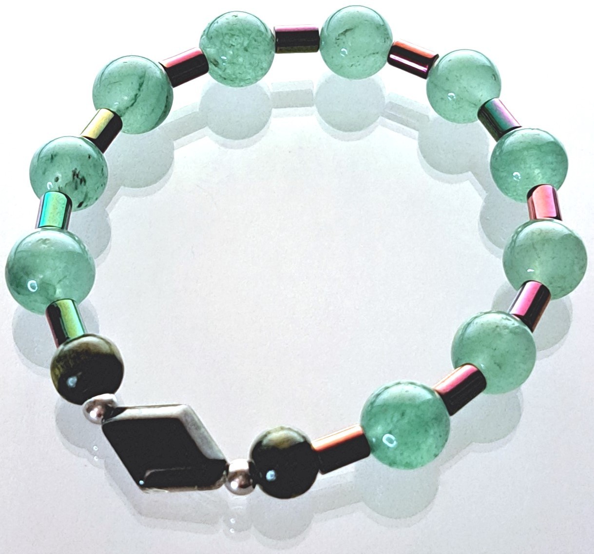 Handmade Green Aventurine Hematite Bracelet, 17.5 cm / 6.9 in Stretch Fit