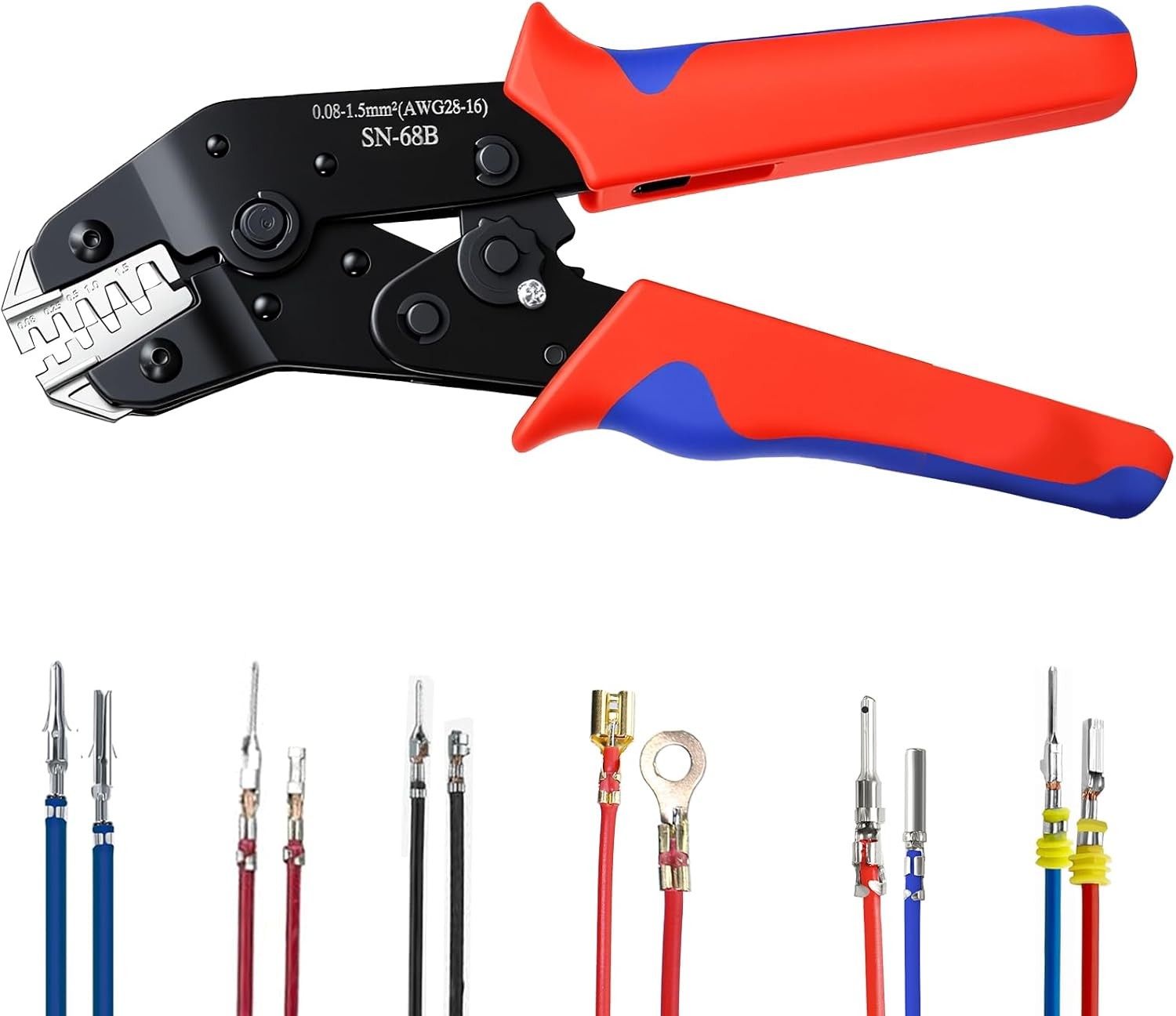 6 in 1 Wire Crimping Tool,  AWG 28-16 Wire Crimper for Non-Insulated Open Barrel