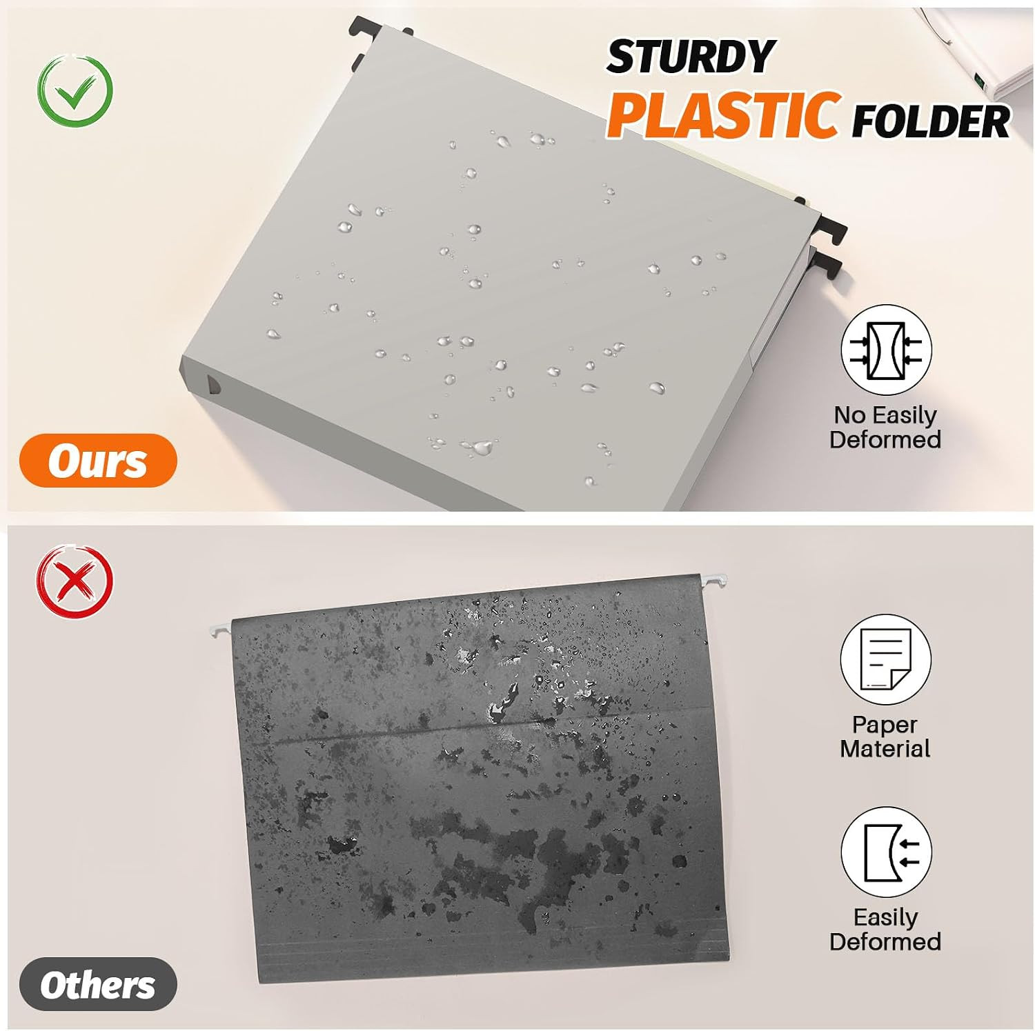 Extra Capacity Plastic Hanging File Folders, 12 Pack, Letter, Grey | Letter Size