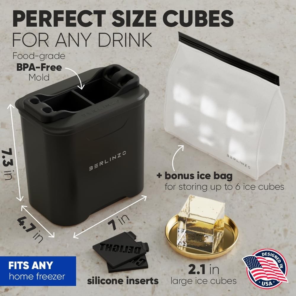 Premium Clear Ice Cube Maker W/ Conversation Ice Prints – 2 Large 2.1" Crystal