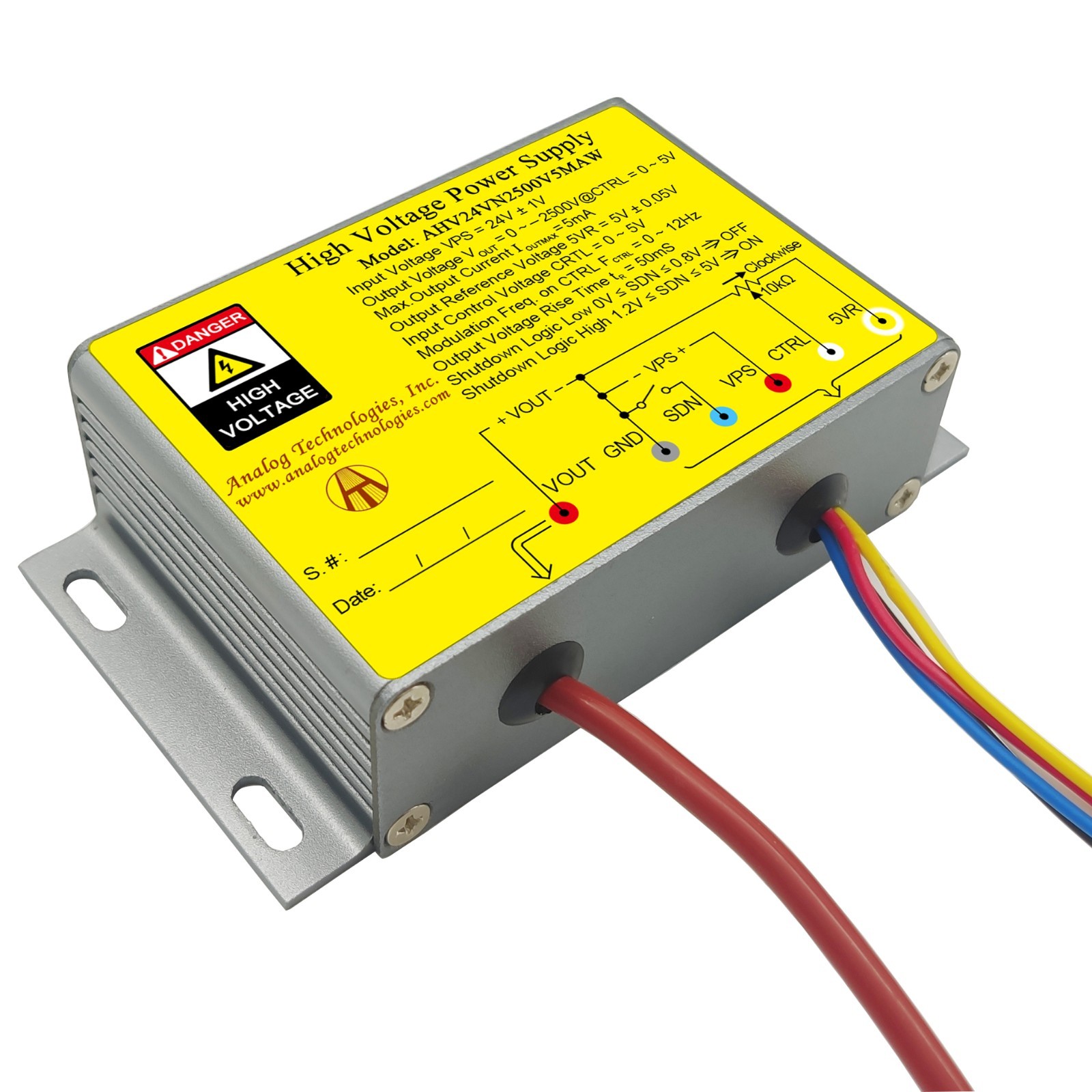 AHV24VN2500V5MAW High Voltage DC-DC Power Supply 24V Input -2500V 5mA Output