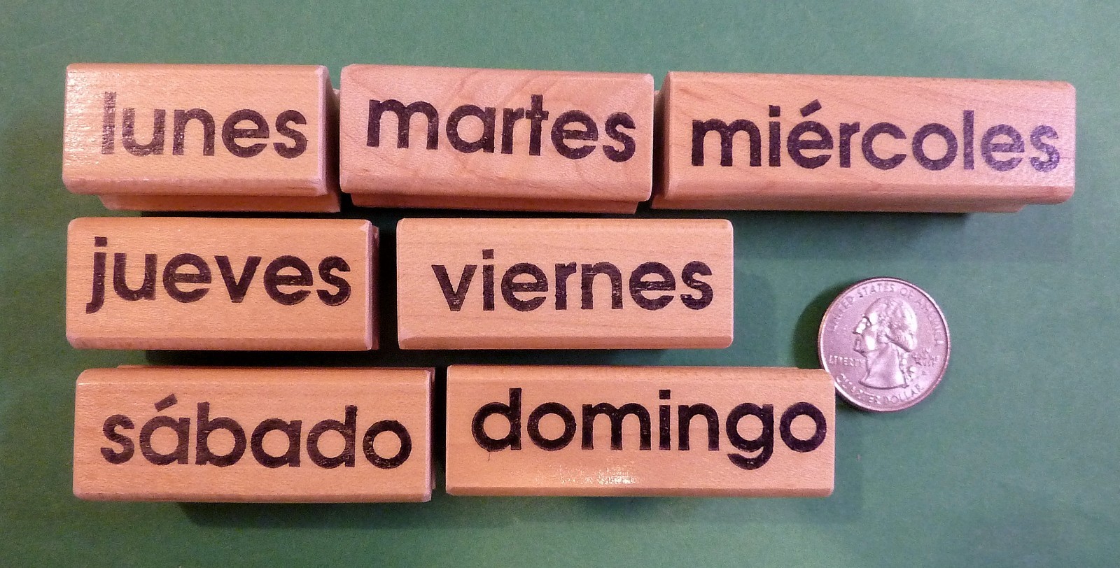 Spanish Teacher's Days of the Week Rubber Stamp Set of 7, wood mounted