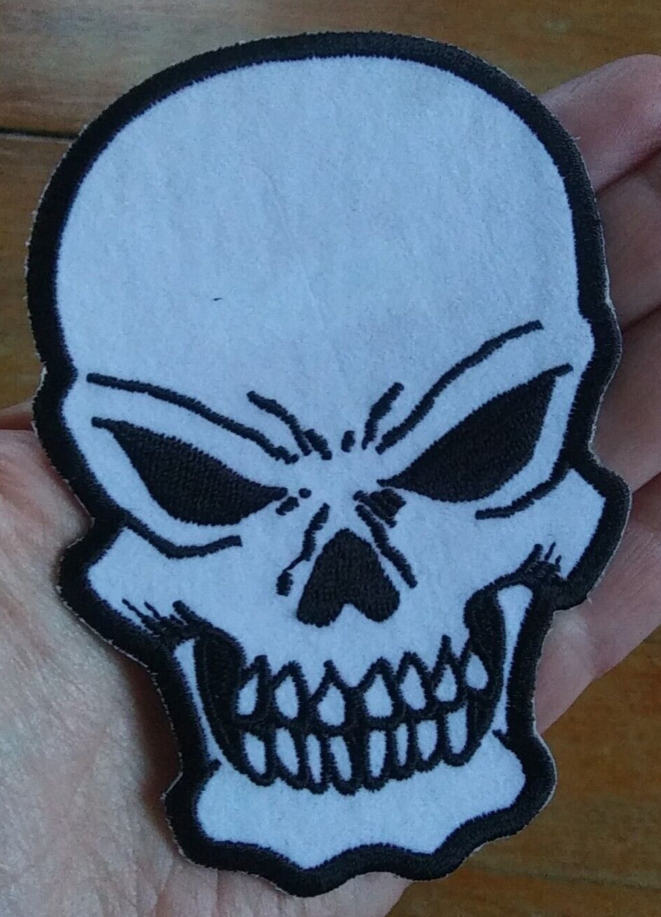 Grinning Evil Wicked Death Skull Outlaw ~ Iron On Motorcycle Biker Patch