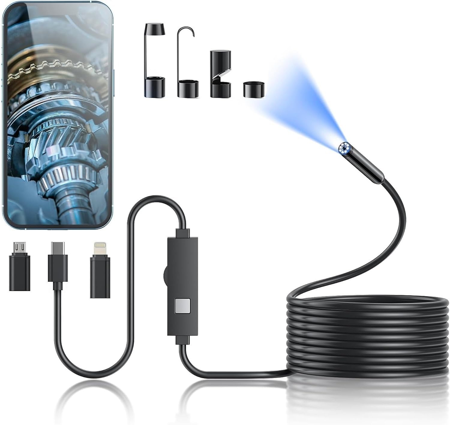 16.4ft HD Endoscope Camera 1920P Borescope Inspection Snake Tool iPhone Android