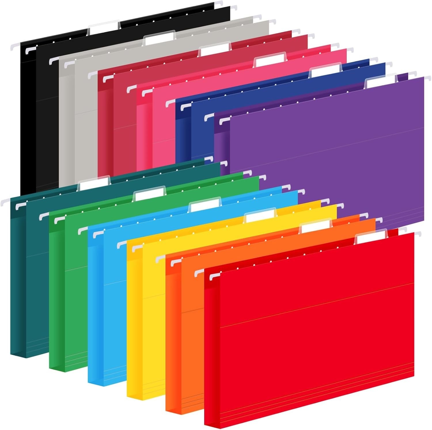 "12 Pack Hanging File Folders, Letter Size with 1/5-Cut Adjustable Tabs, 12 Se..