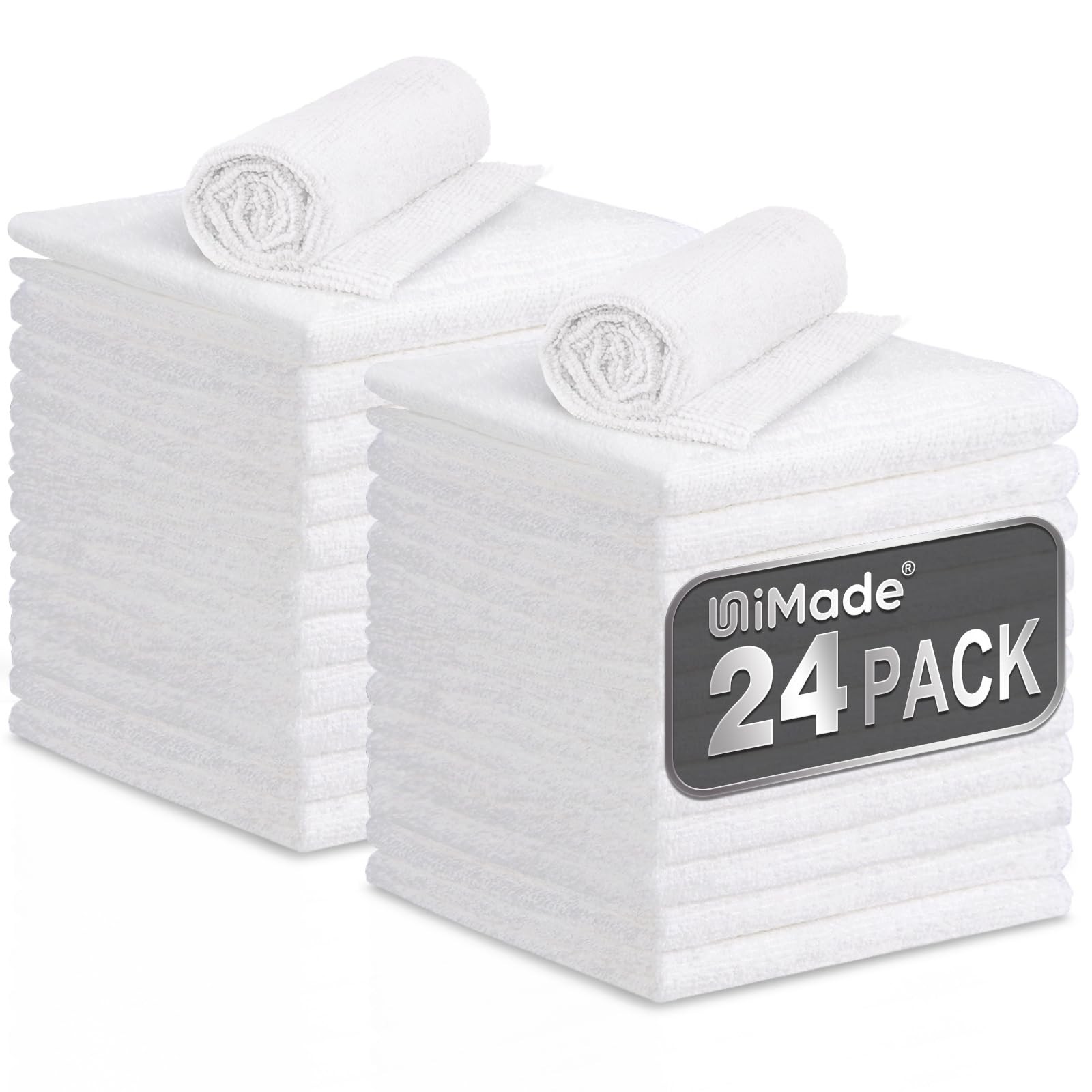 UNIMADE Microfiber Cleaning Cloth, 24 Pack Reusable 24pk, White