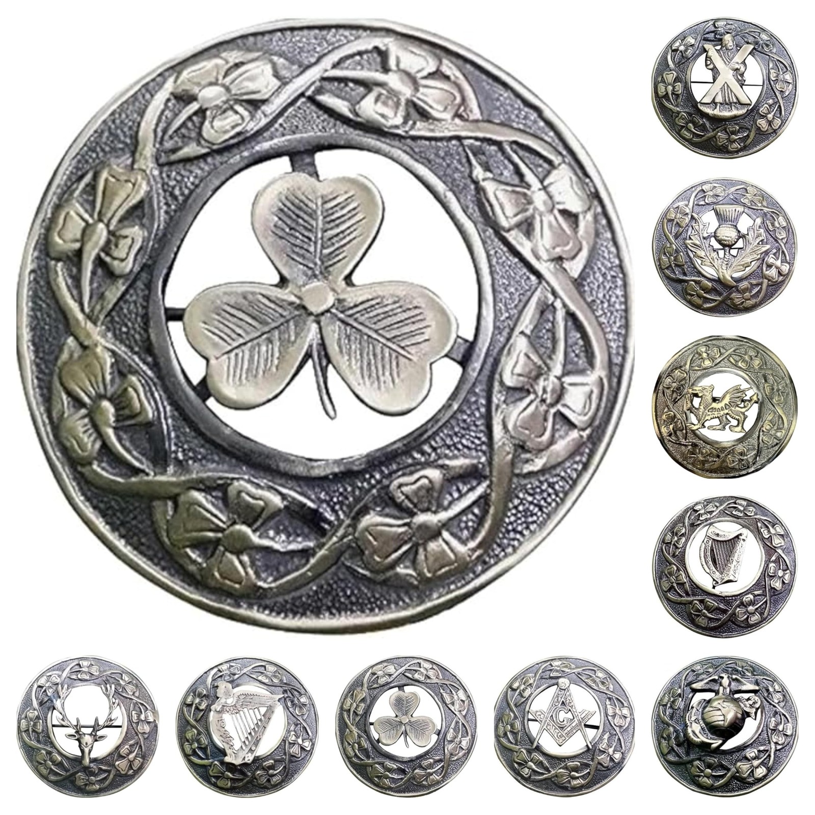 AAR Men,s Scottish Irish Shamrock Kilt Brooch Fly Plaid Antique Finish 3" (7c...