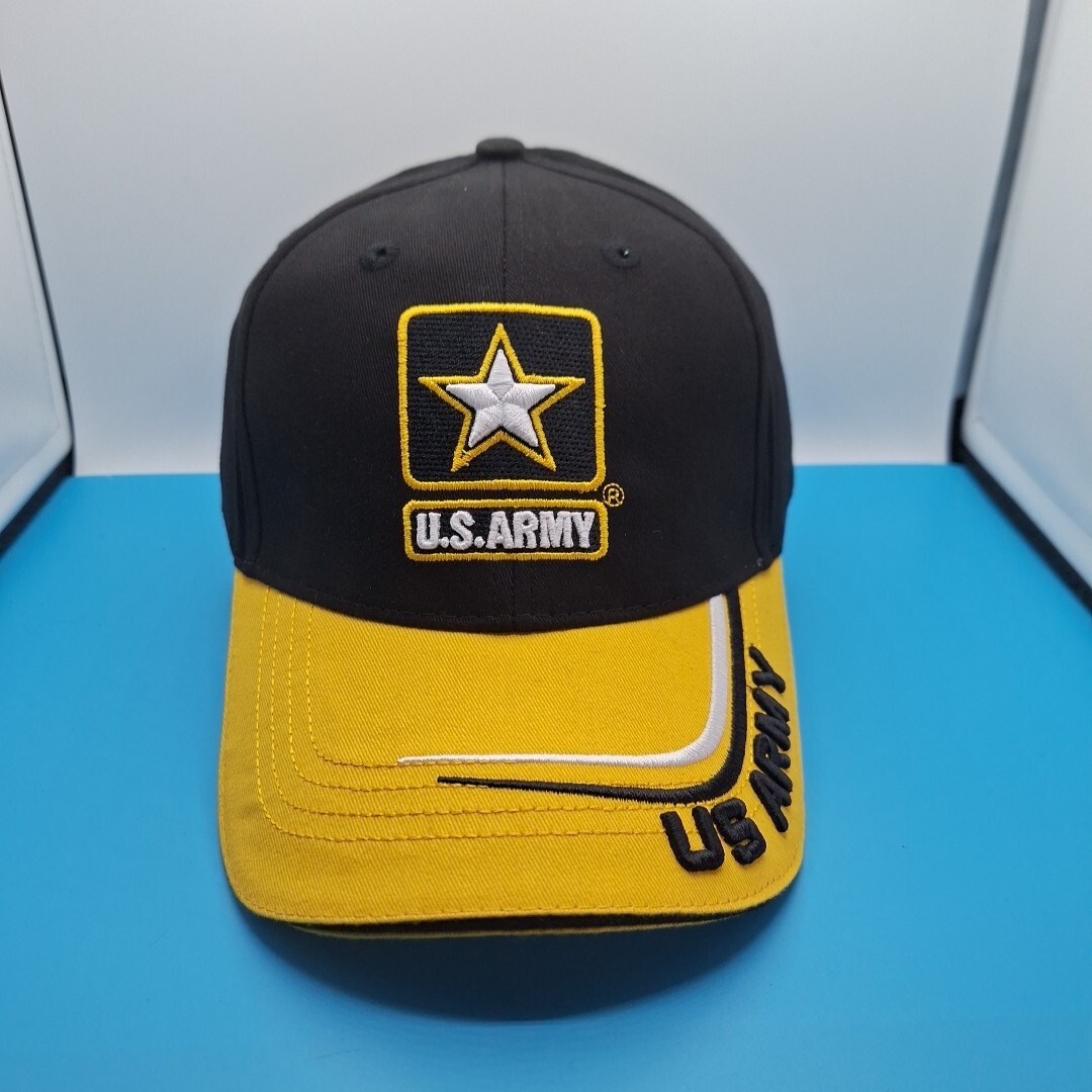 US Army Strong Star Go Army Reserve Baseball Cap Hat Black Yellow Made In USA