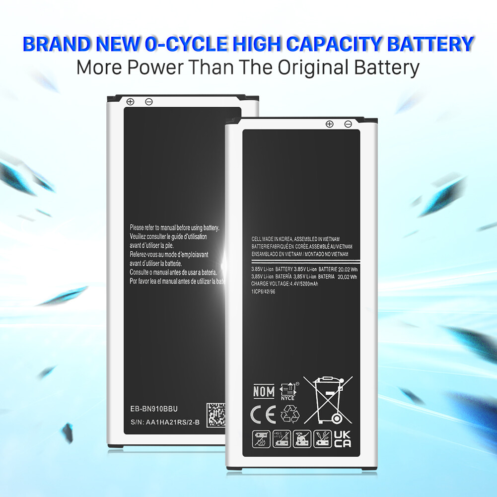 2 Pack 5200mAh Battery Replacement for Samsung Galaxy Note 4 N910 EB-BN910BBZ