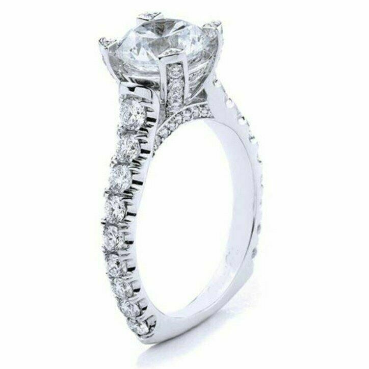 2.25 ct White Round Moissanite Engagement Ring In 14K White Gold Size 8