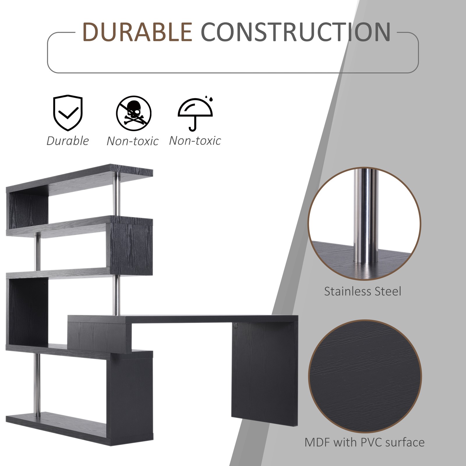 Hollow Core Hobby Corner Desk Computer Table Rotating 4 Tier Shelf Combo, Black
