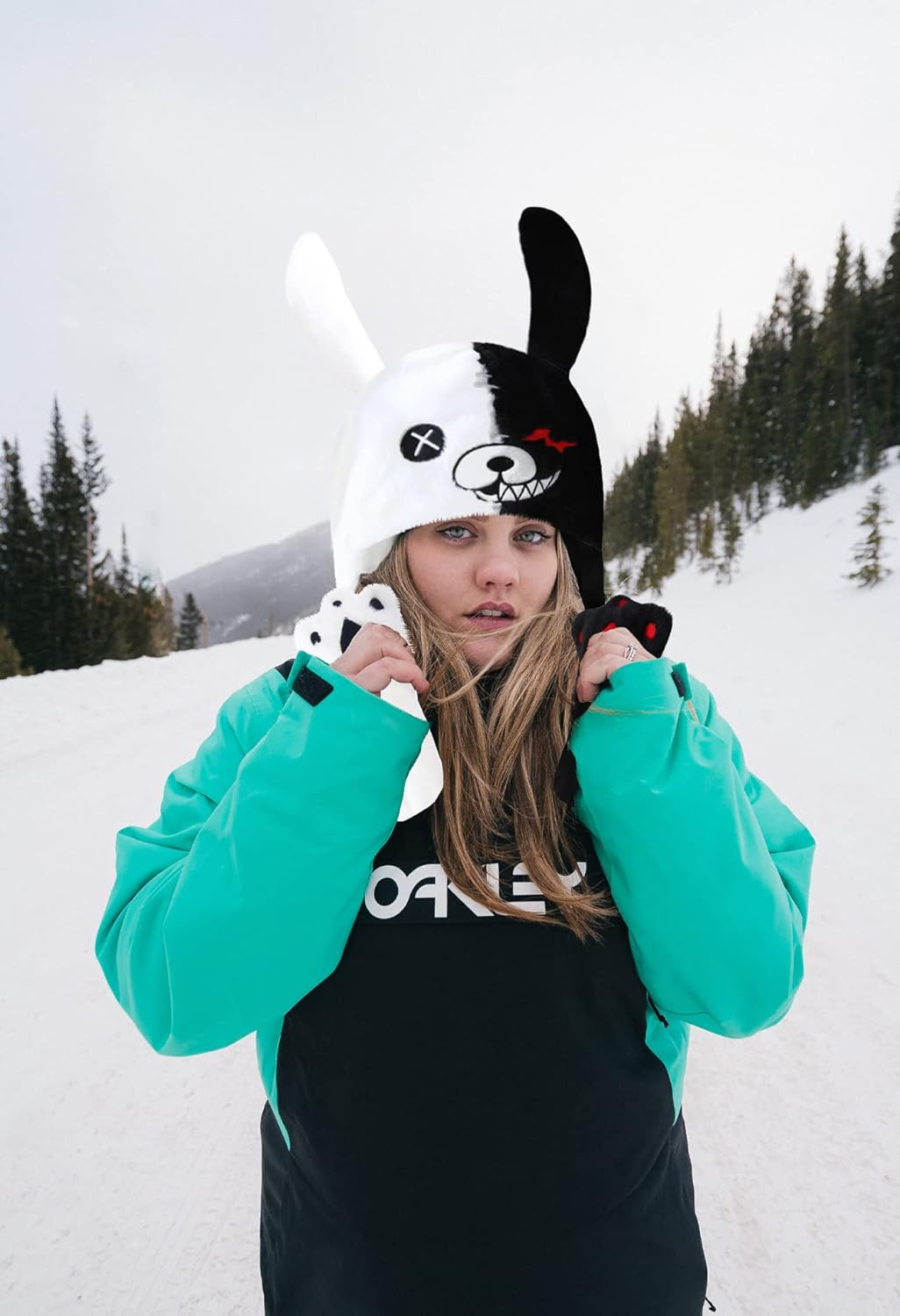 Black White Bear Hat Moving Ears,Pressing Jumping Hat Cap Paws Will Make Ears Mo