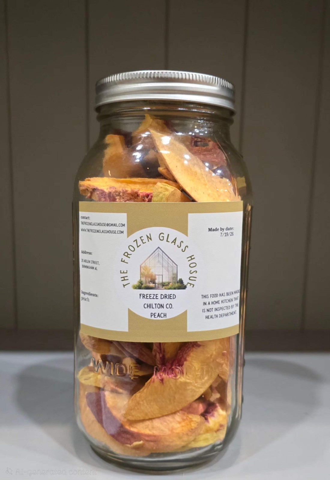 Freeze dried chilton county peaches in a 64oz mason jar