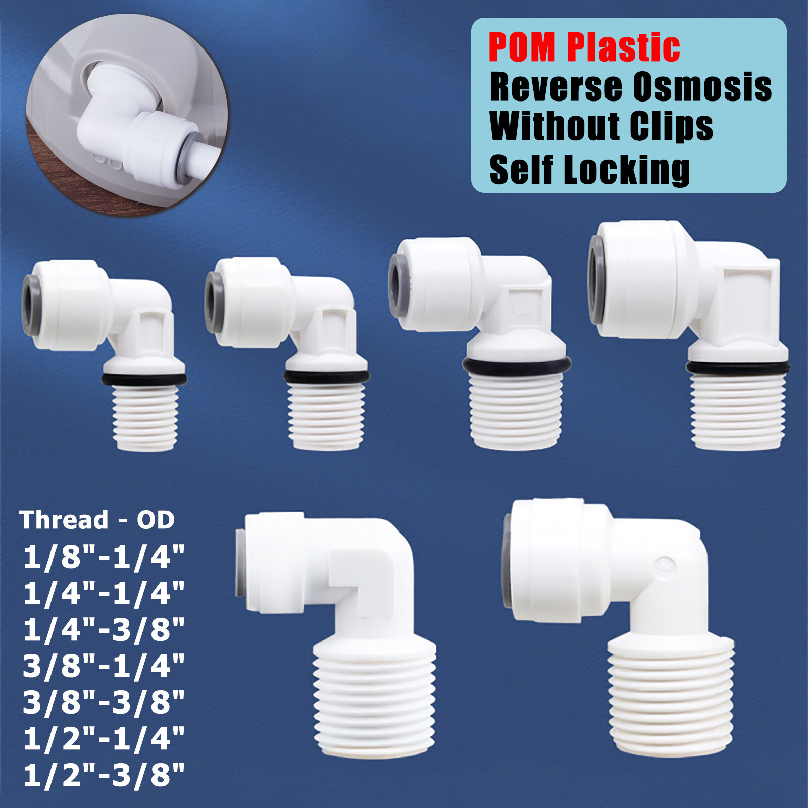 1/4" 3/8" Quick Connect Tube Fittings Elbow Male Thread RO System Water Filter