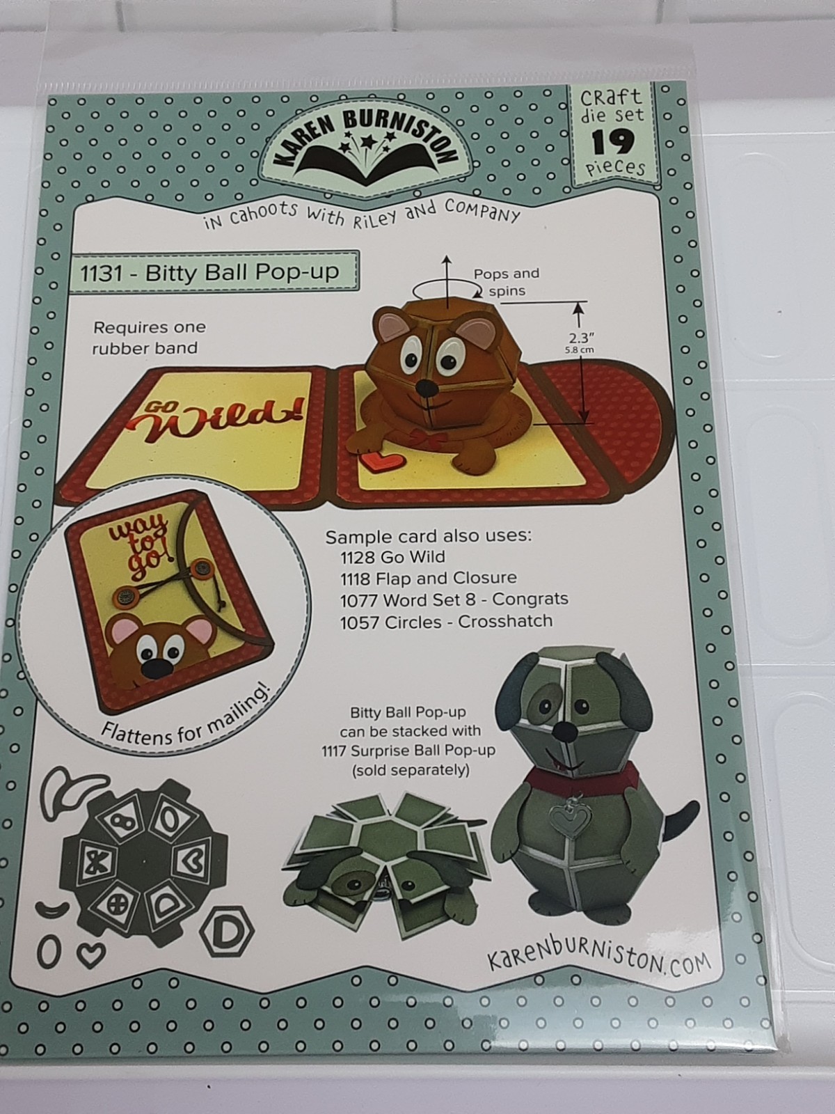 NEW Karen Burniston # 1131 Bitty Ball Pop Up 19 Die Set Spins Uses Rubber Band