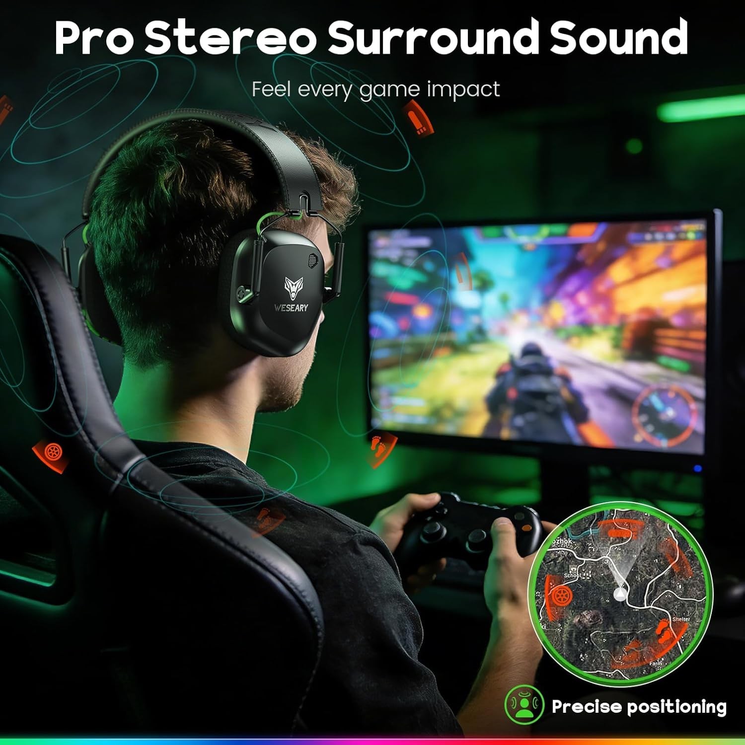 Wireless Gaming Headset for PC, PS5, PS4, Switch & Mac, Dual-Mode 2.4GHz & Bl...
