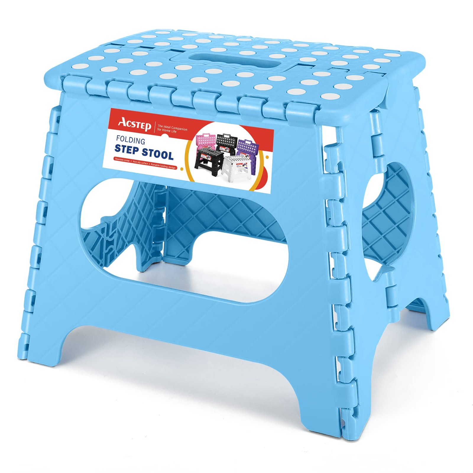 Blue Folding Step Stool Adults 11 Inch Height Foldable Holds 300 LBS Non Slip