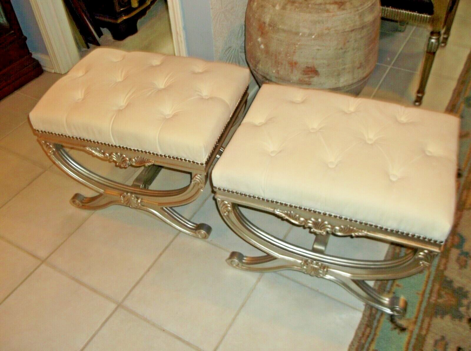 Frontgate Silver Painted Upholstered 'X'  Bench/Stool (2 available)