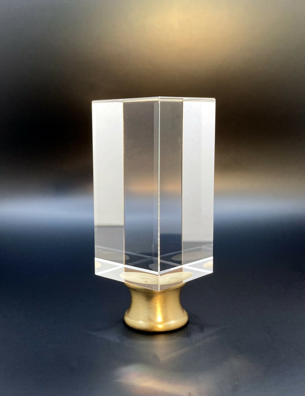 Lamp Finial-RECTANGLE CUBE-Optic Crystal with Satin Brass Base