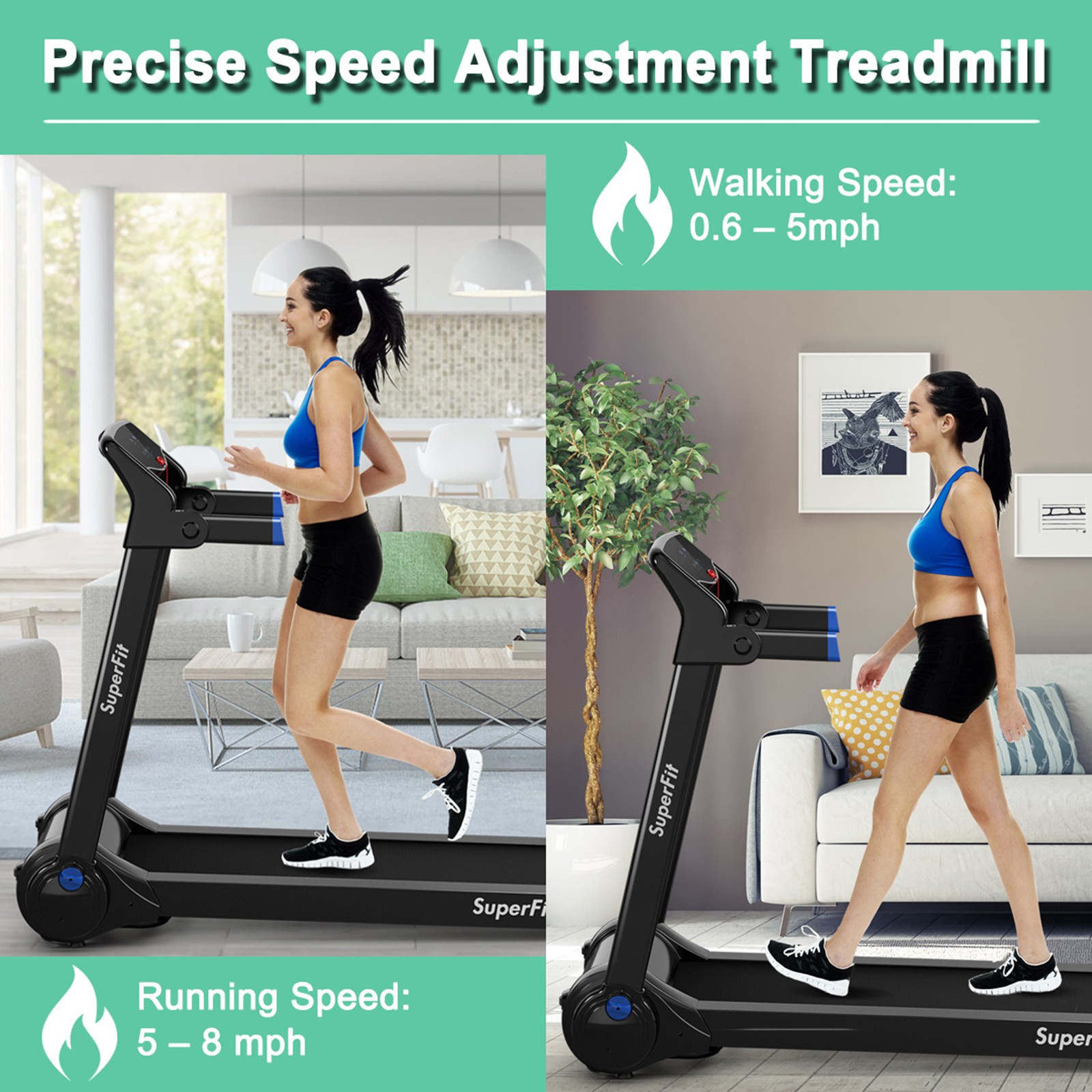 Folding Electric Treadmill 3.0HP Exercise Running Machine w/ App Control Blue