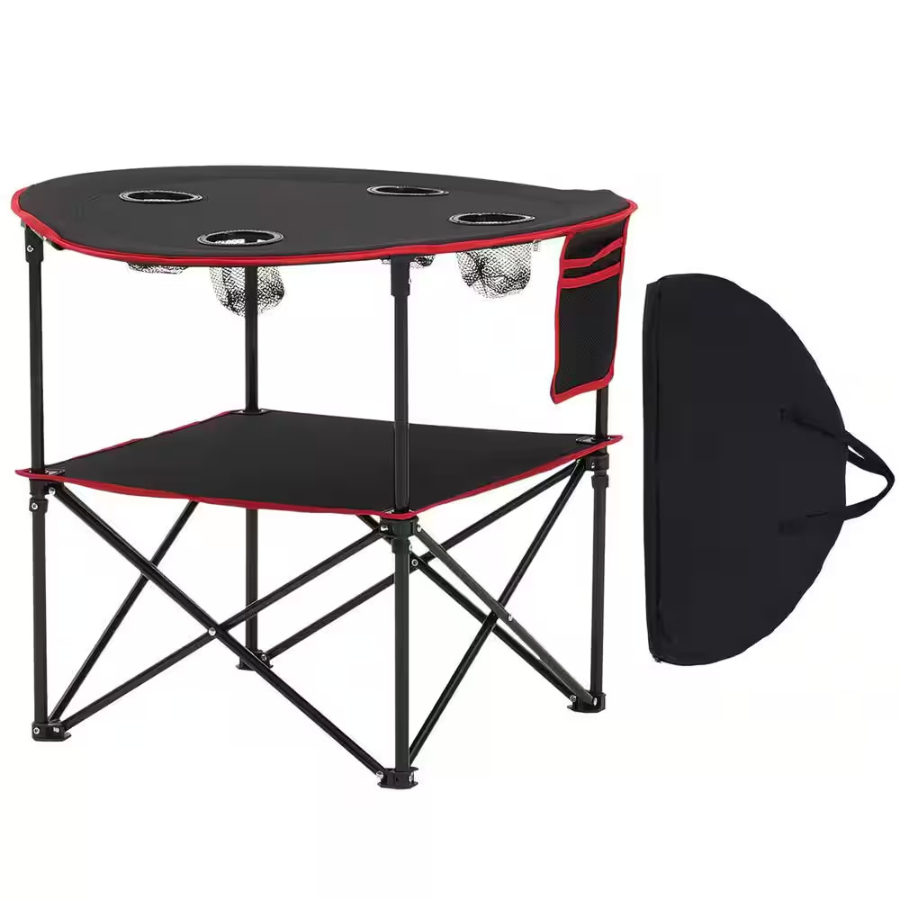 Folding Camping Table, Black Portable Outdoor Lightweight Picnic Table with Carr