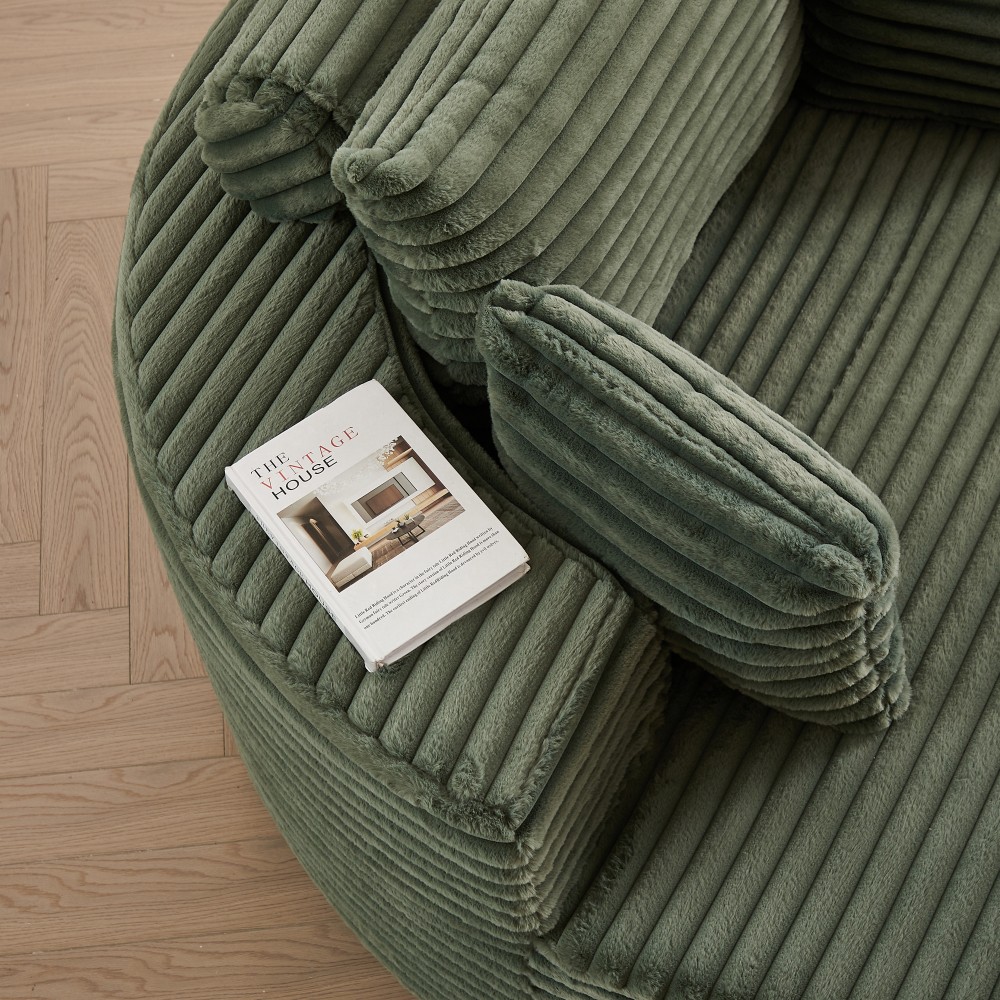 Green Corduroy Swivel Chair, 360° Rotation Foam Sleeper Sofa for Living Room