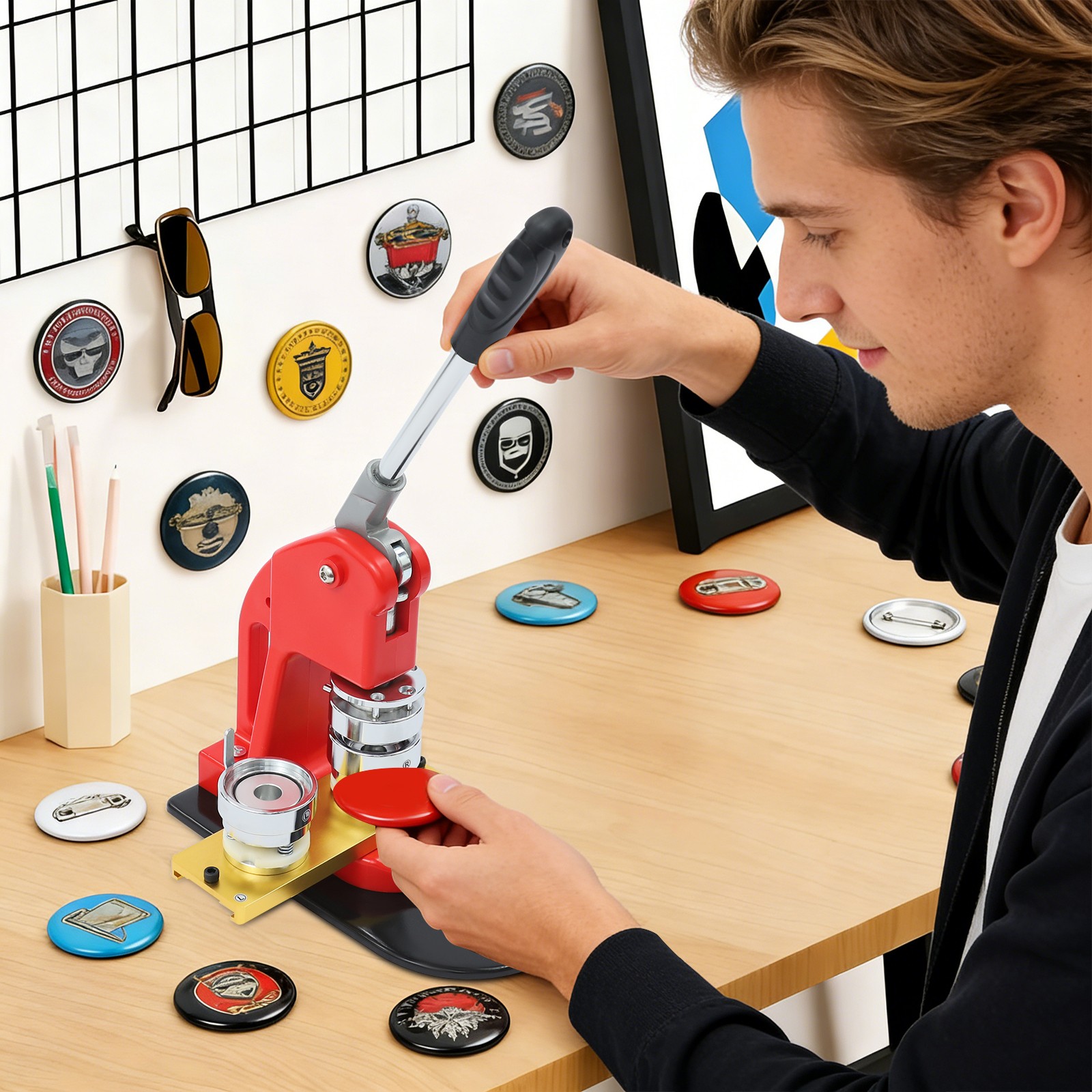 Round Pin Maker Kit, Round Pin Maker with 100 Set Badge Materials