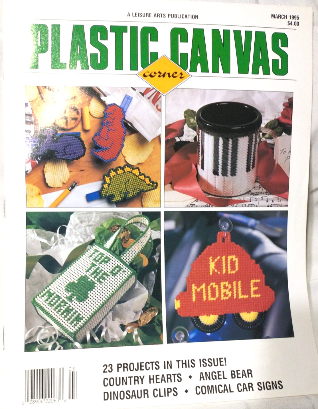 PLASTIC CANVAS PATTERNS 23 DESIGNS Leisure Arts March 1995 Dinosaur Angel Magnet