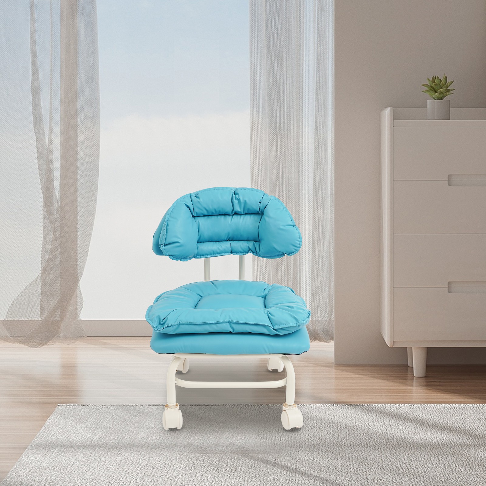 Rolling Stool with Back Rest Heavy Duty Rolling Stool Roller Chair 32x33x55cm
