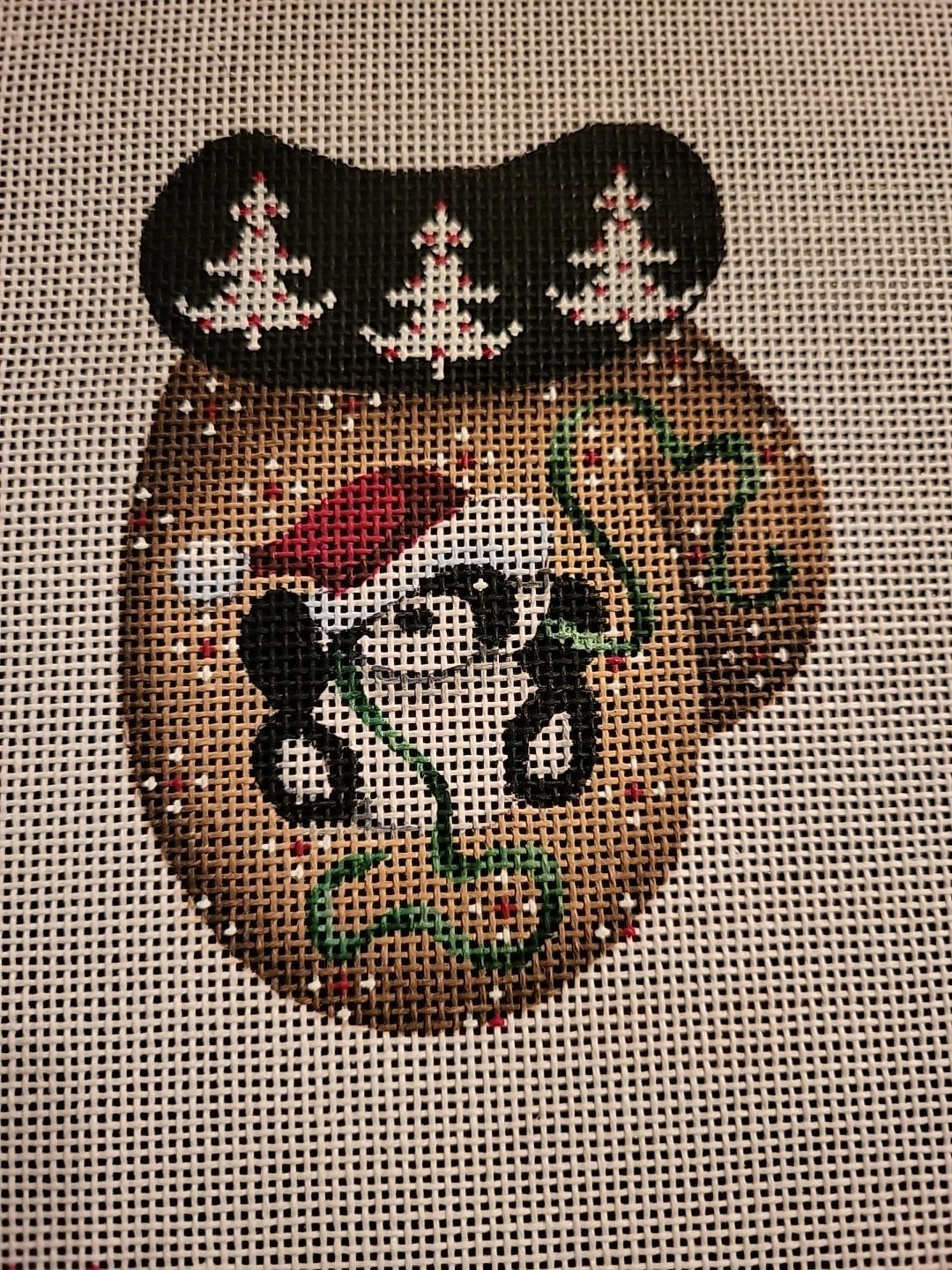 Christmas Panda Mitten Needlepoint Canvas