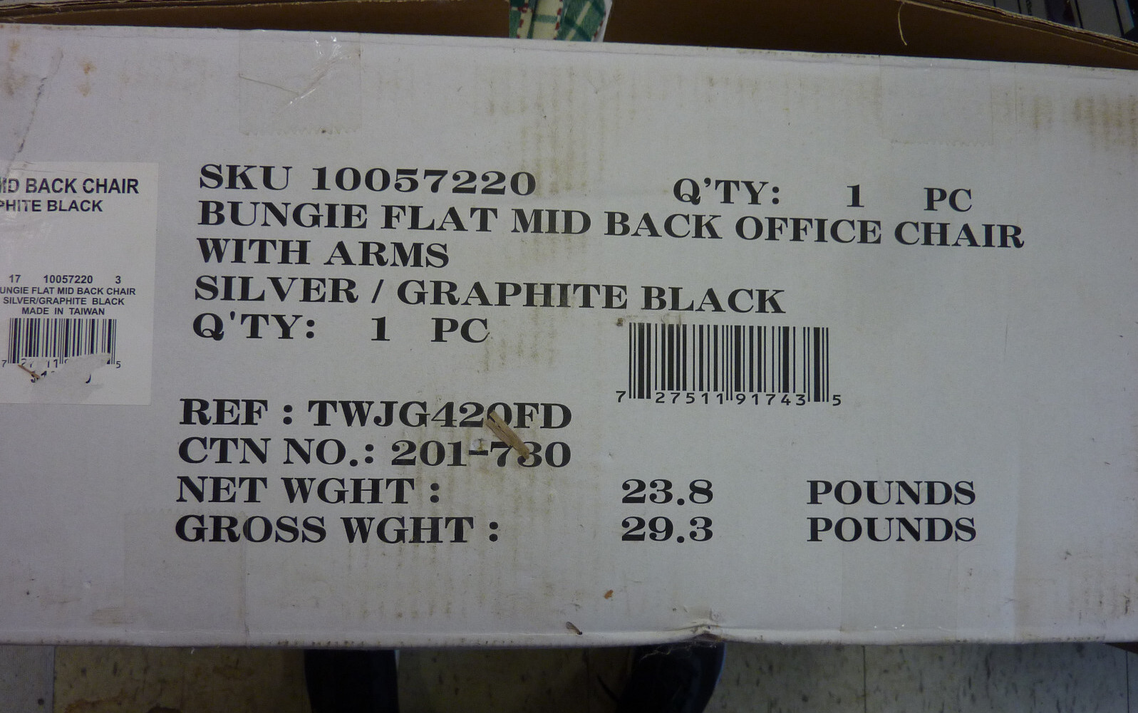 BUNGIE FLAT MID BACK OFFICE CHAIR ARMS SILVER GRAPHITE BLACK NEW IN BOX