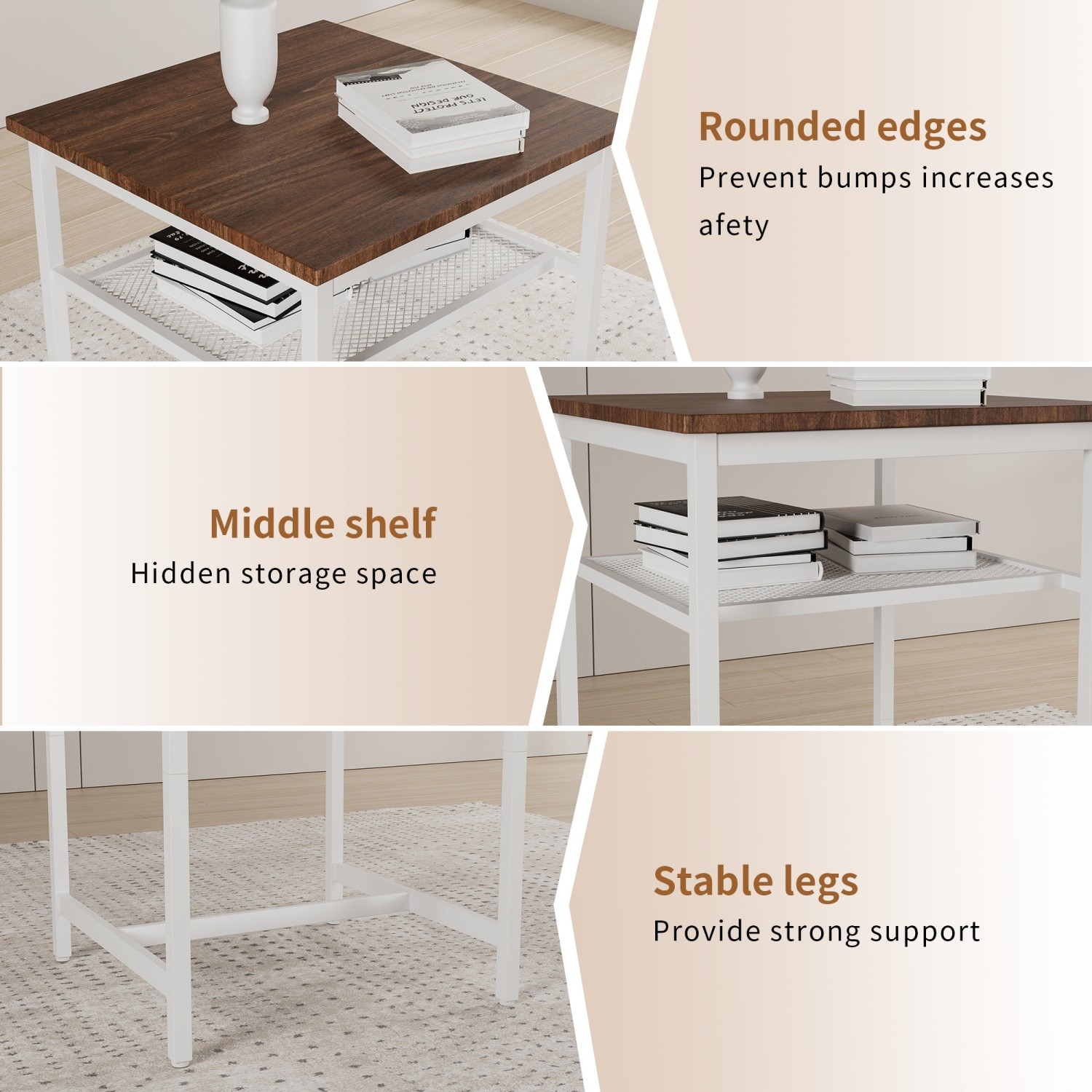 3 Piece Bar Table Set Counter Height Dining Kitchen Pub Table w/ 2 Stools