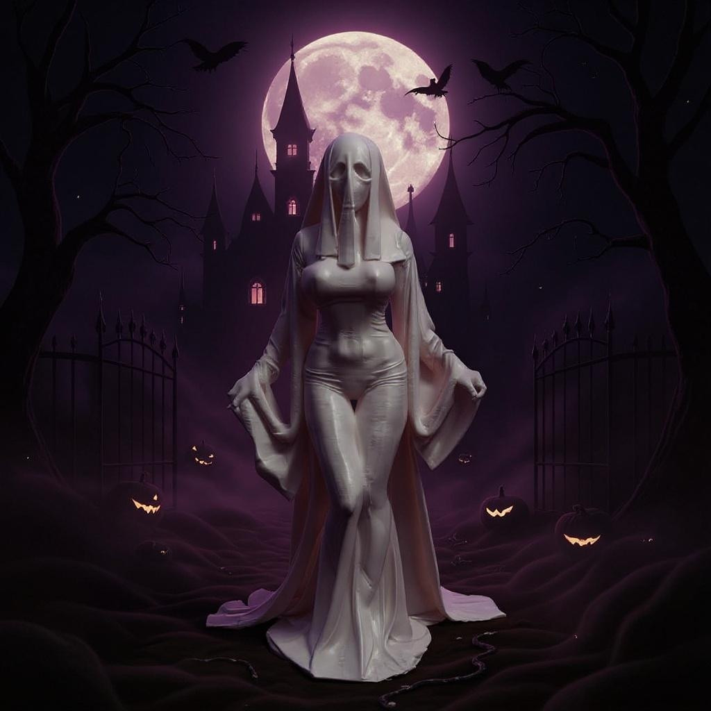 7.9in 3D Printed Figures Curvy Ghost Statue Girl Halloween Decor Black White