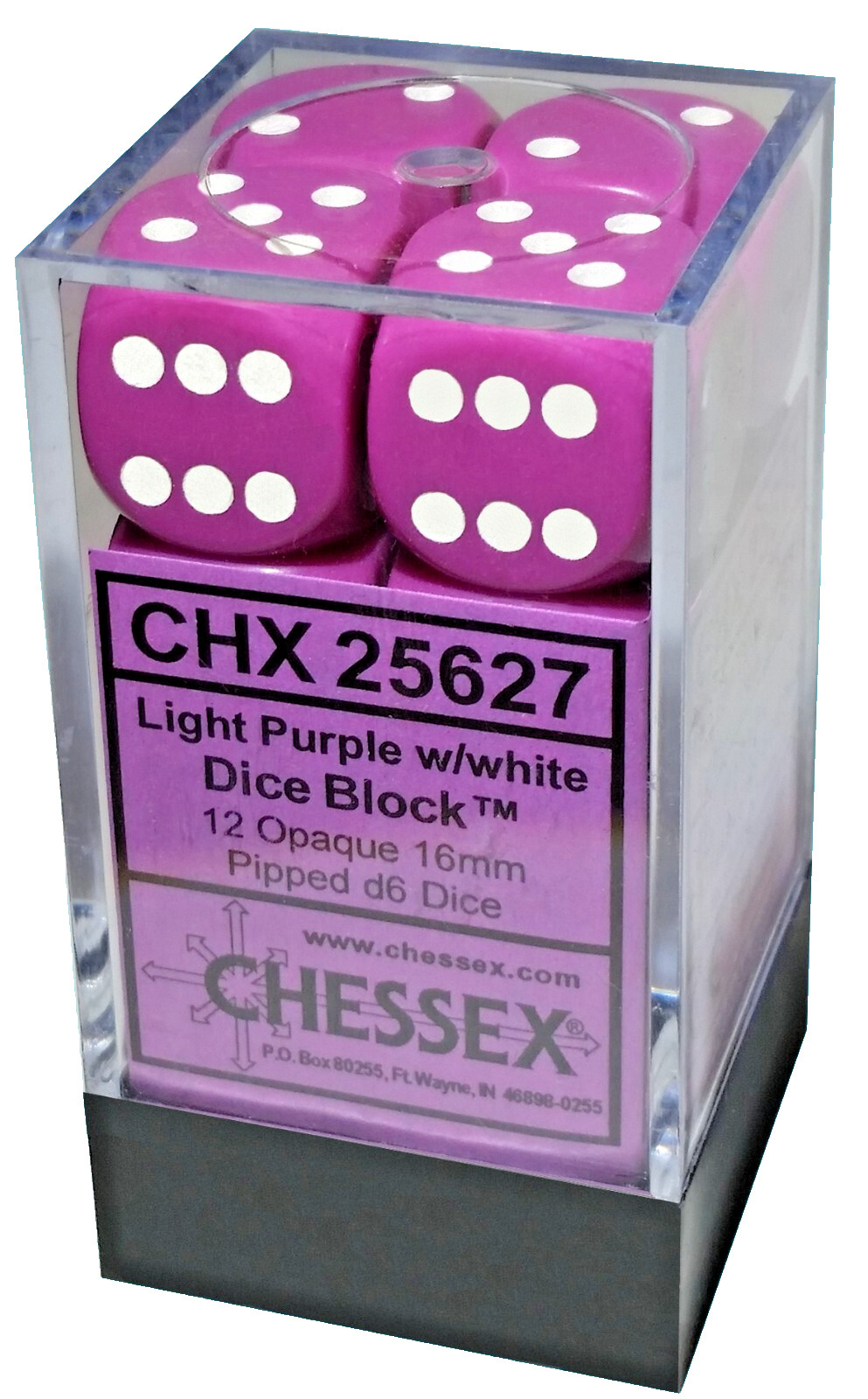 Chessex 12 dice set Opaque Light Purple with White pips New die d6 16mm CHX25627