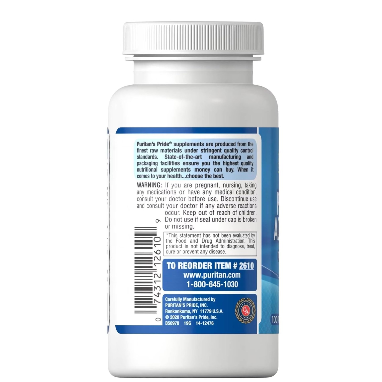 Puritan's Pride Probiotic Acidophilus Tablets, White, 100 Count