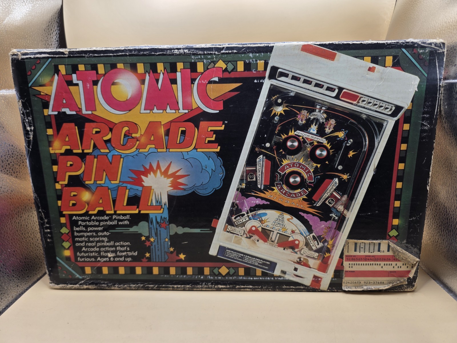 VINTAGE TOMY ATOMIC ARCADE PINBALL GAME 1979 MOTORIZED TABLETOP GAME IN BOX READ
