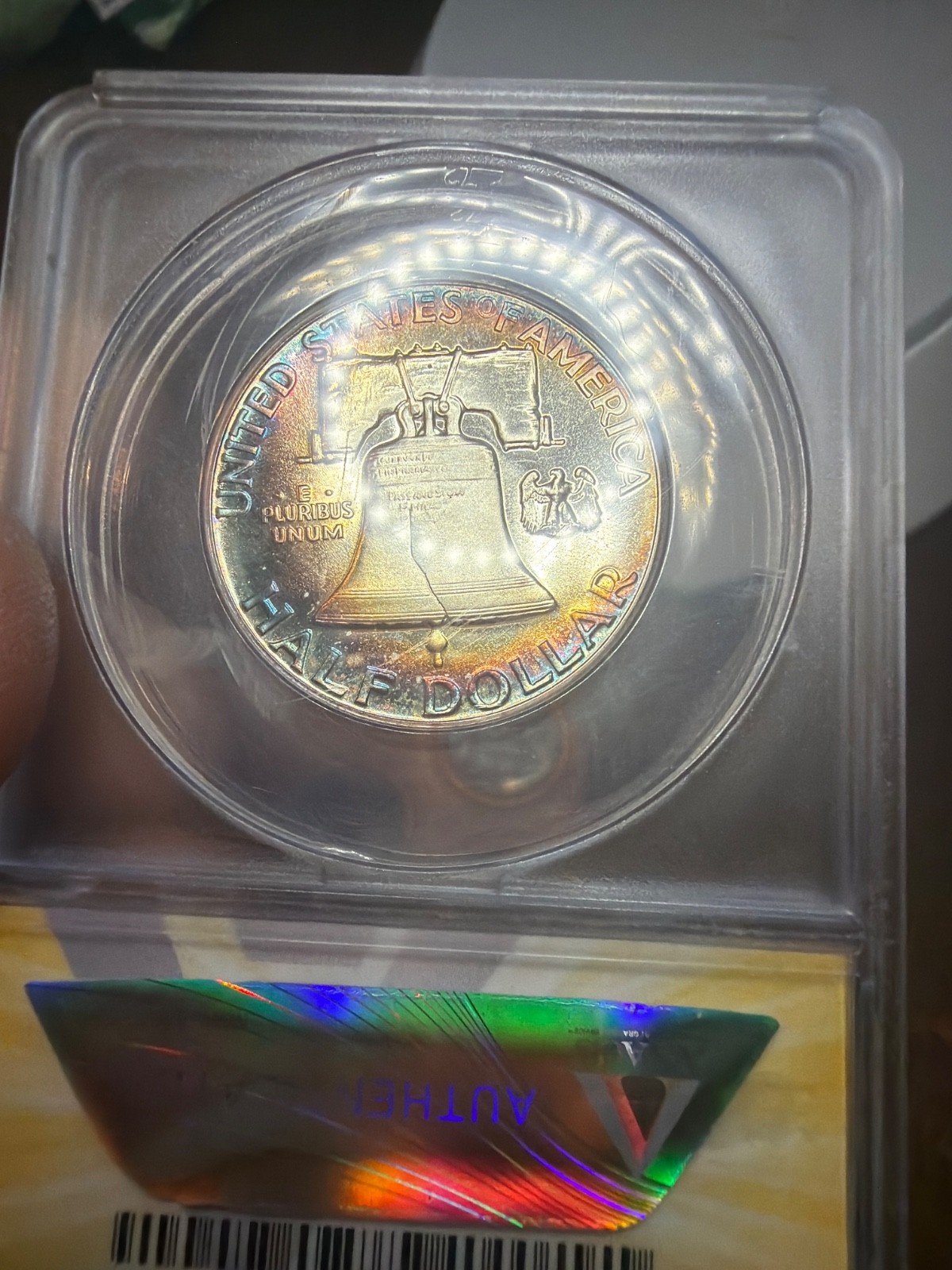 Fantastic Rainbow Toner! 1954 Franklin Half Dollar Anacs PF63. Item No 80