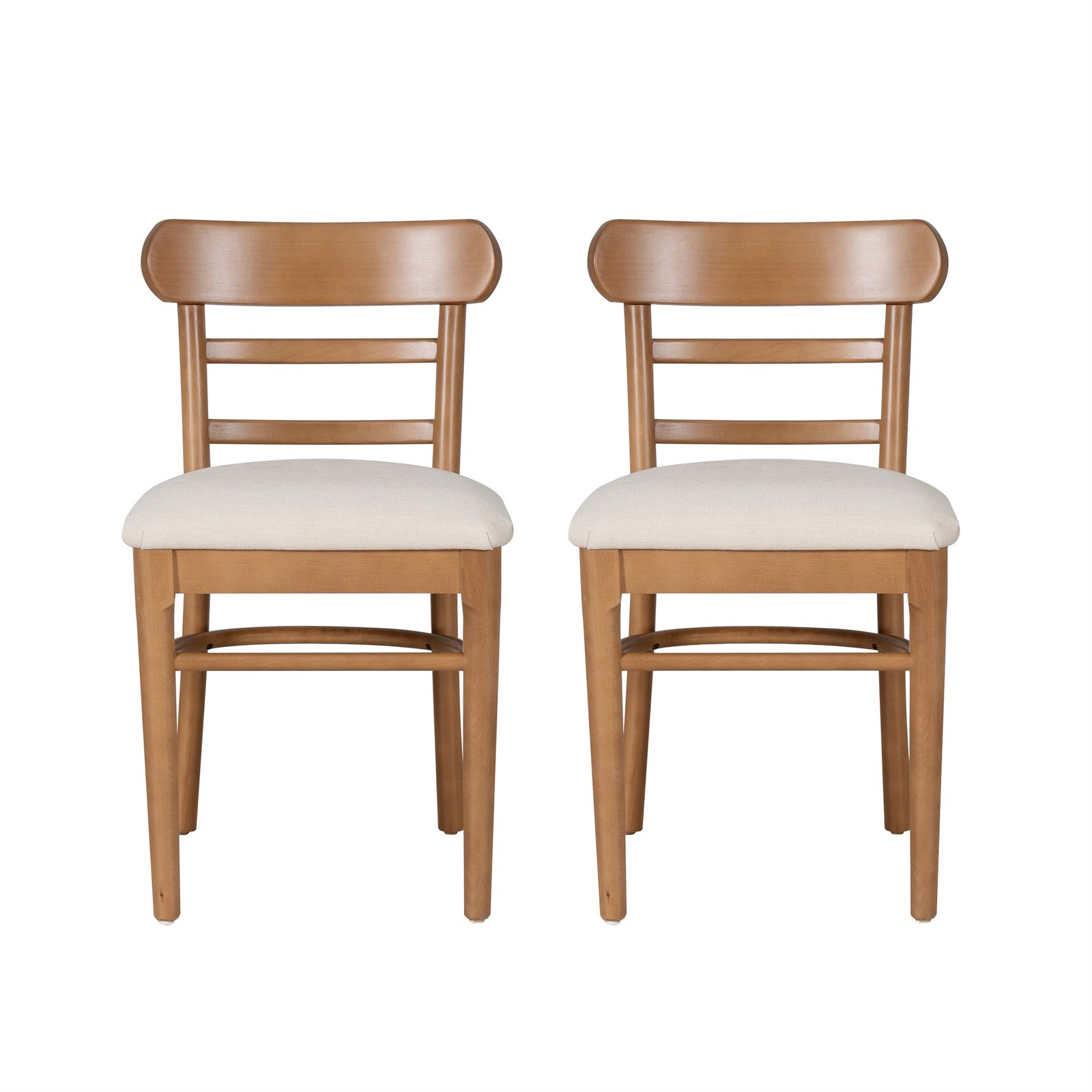 Linon Trina Set of 2 Ladder Back Upholstered Dining Chairs in Brown Stained Wood