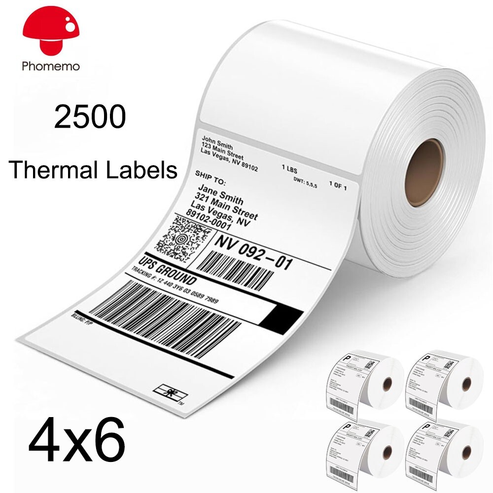 2500PCS Phomemo 4x6 Direct Thermal Shipping Labels Address Mailing Sticker Paper