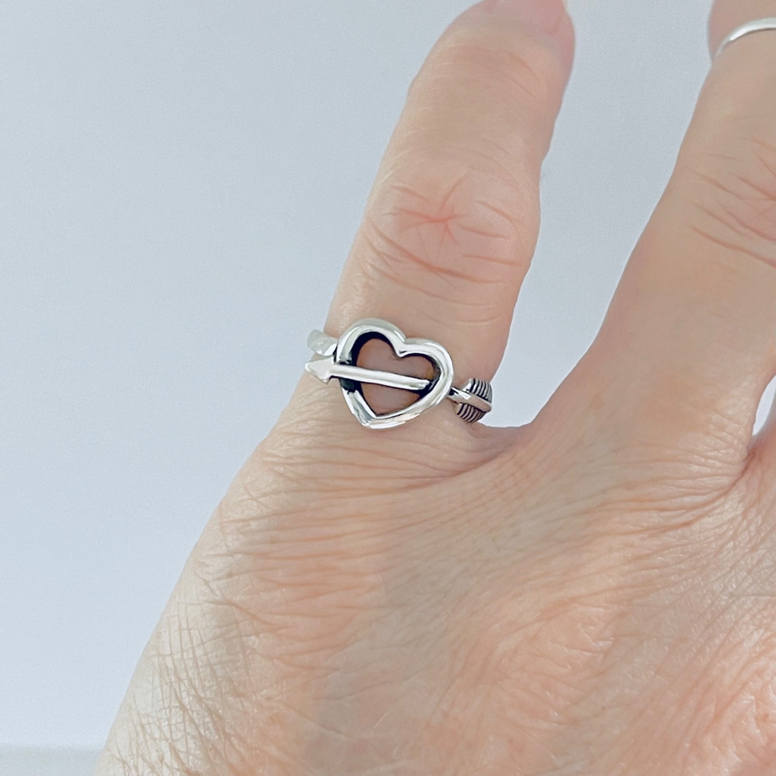 Sterling Silver Heart With Arrow Ring, Silver Rings, Heart Ring, Bow Ring