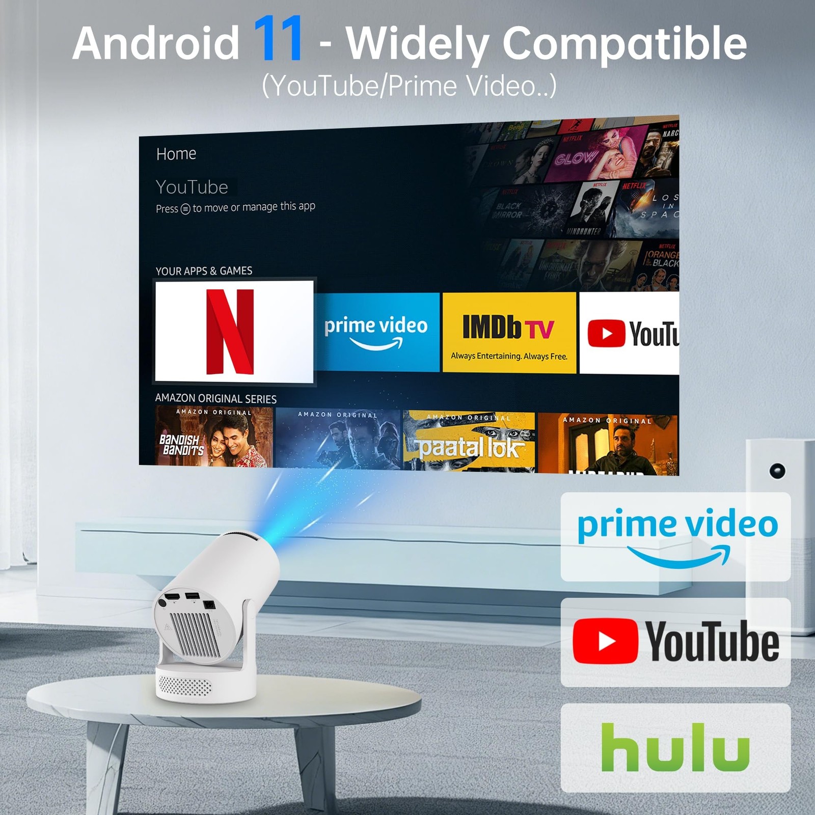 Projector with WiFi and Bluetooth, Mini Projector with Built-in Apps, 4K Supp...