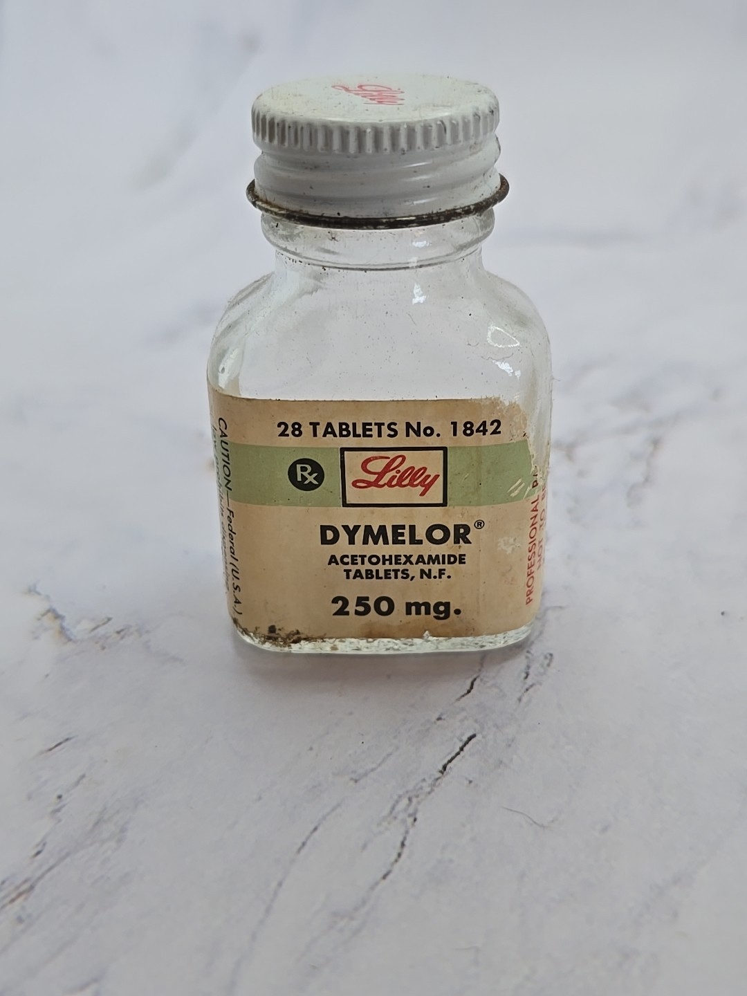 Rare Antique Eli Lilly Medicine Glass Medicine Bottle. Dymelor Acetohexamide.