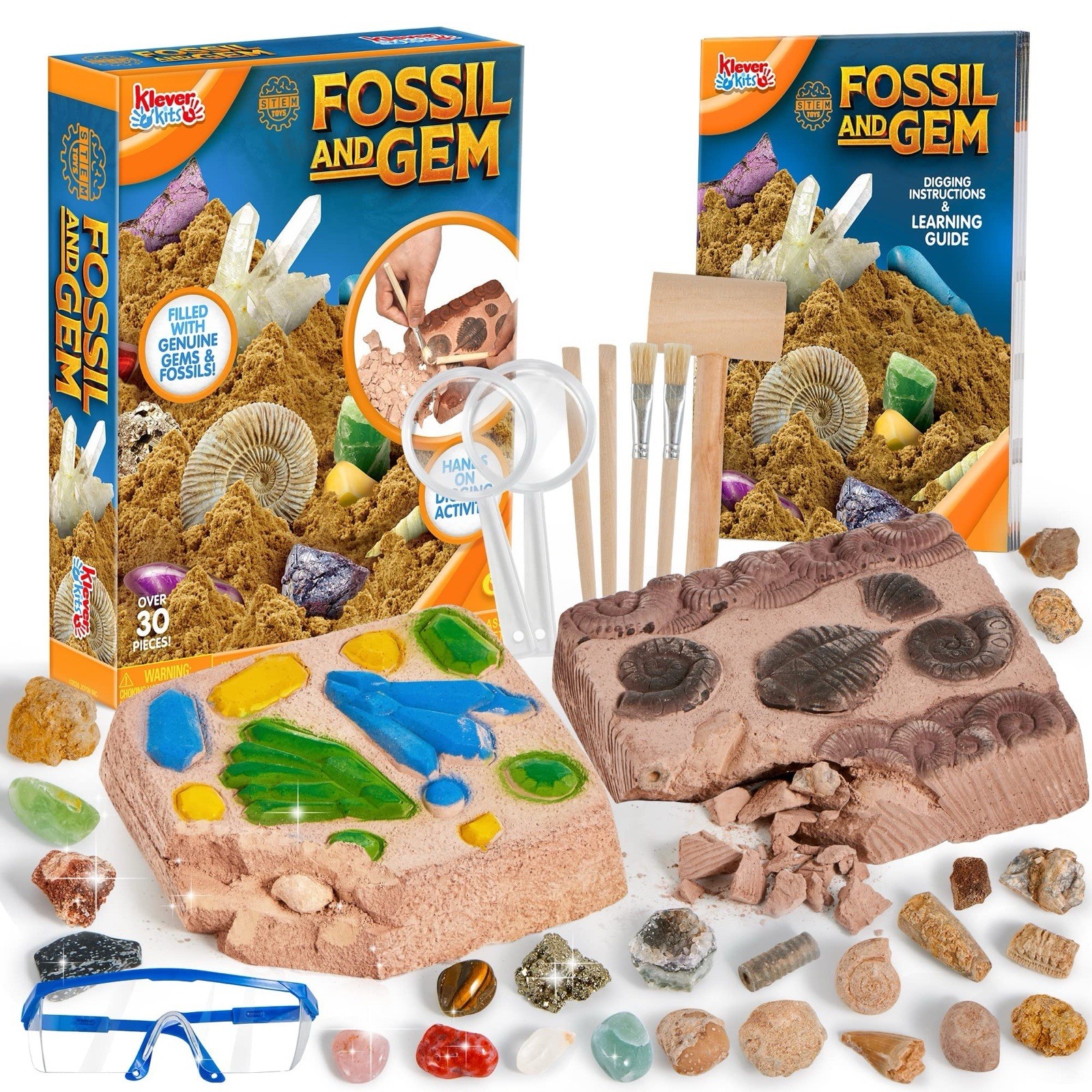 Klever Kits Fossil & Gem Dig – Unearth 12 Gems and 12 Fossils | STEM Geology