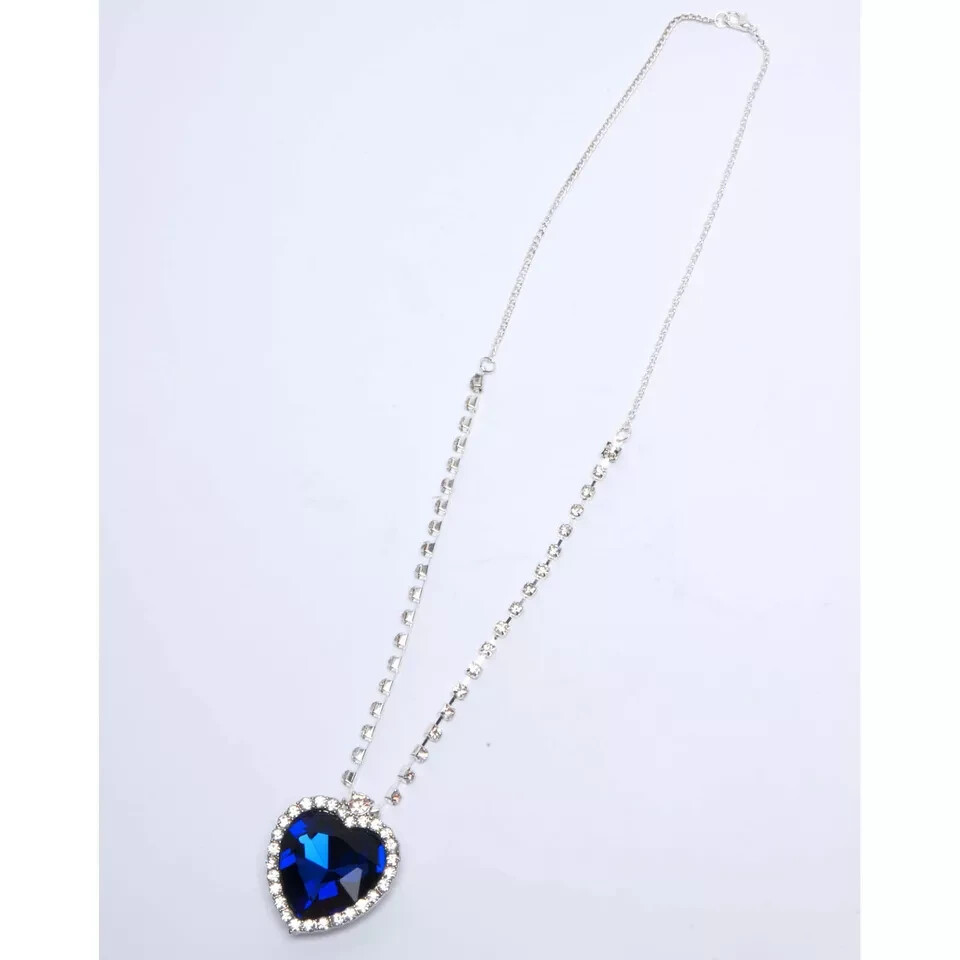 SALE Titanic Heart of The Ocean Dark Blue Crystal Pendant Necklace Big Size