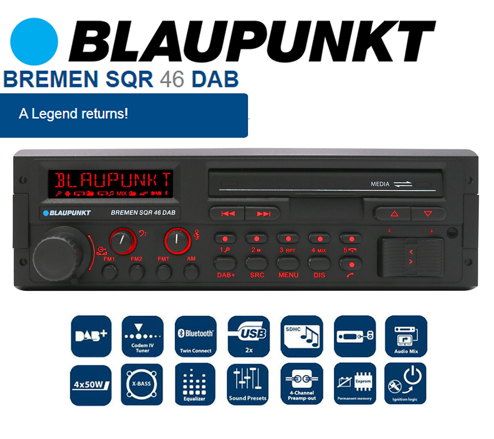 Retro car stereo radio Blaupunkt Bremen SQR 46 DAB Bluetooth USB MP3 AUX OEM