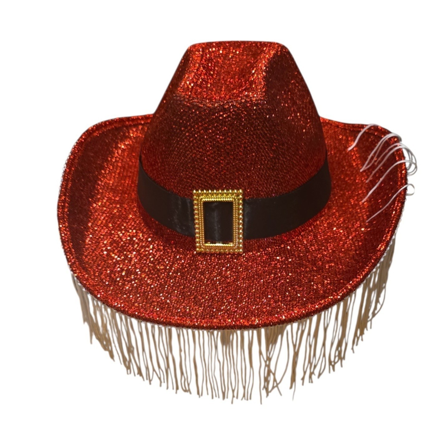 Holiday Time Red Glitter Cowboy Cowgirl Hat Santa Tassel Western Costume OS NEW