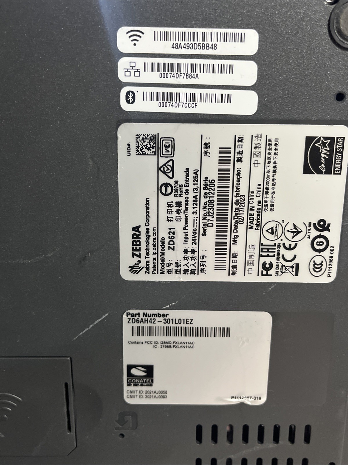 ZEBRA ZD621 PRINTER