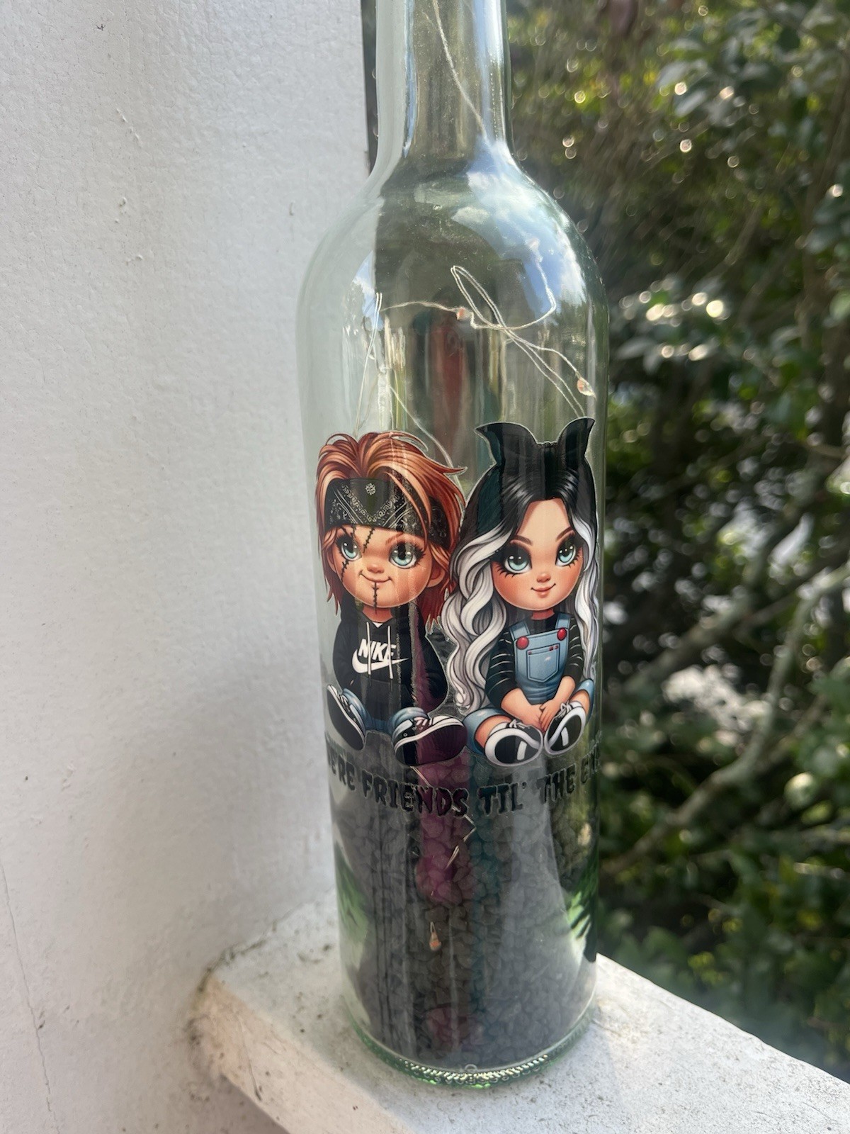 Lighted Wine Bottle Decor Chucky and Tiffany Halloween 2025