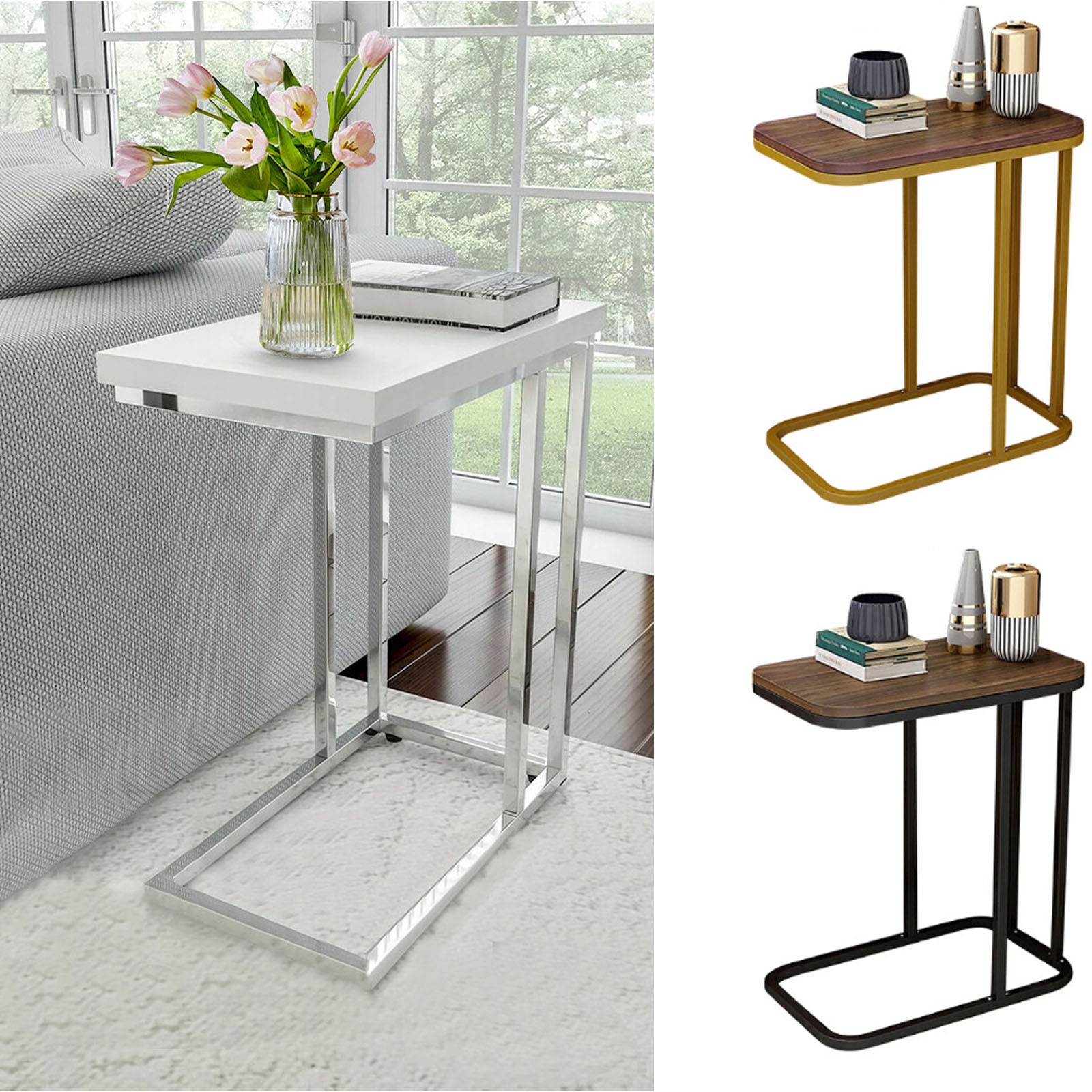 C-shaped Coffee Table Sofa Side Table Modern Metal End Table for Living Room